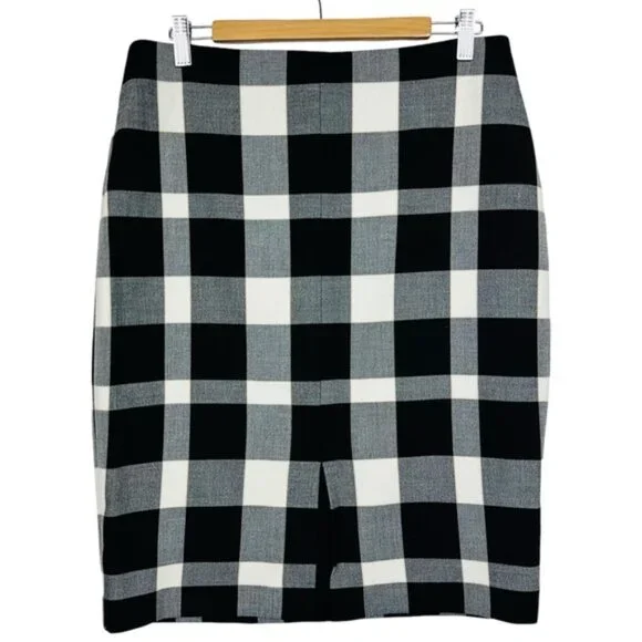 Ann Taylor Checkered Gingham Plaid Slit Stretchy High Rise Lined Pencil Skirt 8